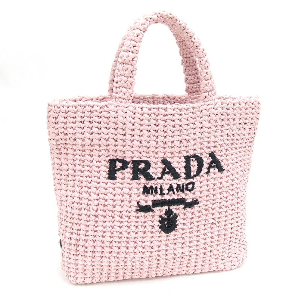 プラダ ハンドバッグ スモール クロシェ トートバッグ 1BG422 ピンク ラフィア風 中古 刺繍 ロゴ カゴバッグ レディース PRADAのサムネイル