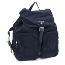 プラダ バックパック 1BZ005 ネイビー ナイロン レザー 中古 リュック 三角 ロゴ 紺 レディース PRADA