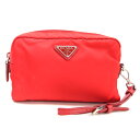 プラダ ポーチ 1NE021 レッド ナイロン レザー 中古 クラッチバッグ ストラップ付 レディース PRADA
