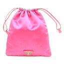 プラダ ポーチ 巾着 ピンク サテン 中古 巾着ポーチ ミニバッグ トライアングル 三角ロゴ レディース PRADA