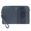 プラダ クラッチバッグ 2VF056 ネイビー レザー クロコダイル 中古 セカンドバッグ 鞄 ロゴ 紺 メンズ 男性 PRADA
