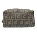 フェンディ ポーチ ズッカ 7N0057 カーキ ブラウン PVC レザー 中古 セカンドバッグ 鞄 FFロゴ レディース メンズ FENDI