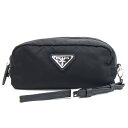 プラダ ポーチ 1NE175 ブラック ナイロン レザー 中古 ストラップ付 コスメ メイクポーチ 小物入れ レディース メンズ PRADA