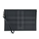 バーバリー クラッチバッグ 8070205 グレー ブラック PVC レザー 中古 セカンドバッグ チェック ロゴ メンズ 男性 BURBERRY