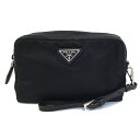 プラダ ポーチ 1NE021 ブラック ナイロン レザー 中古 コスメ メイクポーチ 小物入れ ストラップ付 レディース PRADA