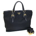 プラダ 2WAYハンドバッグ BN1826 ブラック ナイロン レザー 中古 ショルダーバッグ 斜め掛け ロゴ レディース PRADA