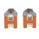 エルメス ピアス カージュドアッシュ Hキューブピアス オレンジ シルバー メタル 中古 ロゴ Hスタッド レディース アクセサリー HERMES