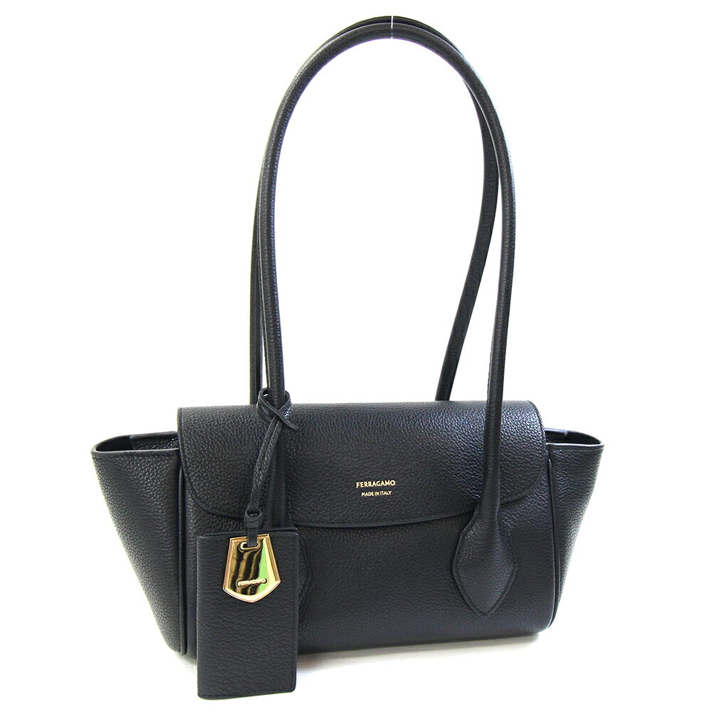 フェラガモ トートバッグ East-West トートバッグ (S) 21 8953 ブラック ゴールド金具 レザー 中古 肩掛け ハンドバッグ ロゴ レディース 女性 イーストウエスト イーストウェスト ショルダートート Salvatore Ferragamoのサムネイル