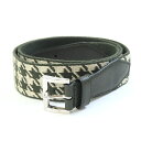 プラダ ベルト 2CN070 カーキ アイボリー キャンバス レザー 中古 ファッション アパレル 千鳥格子 メンズ PRADA