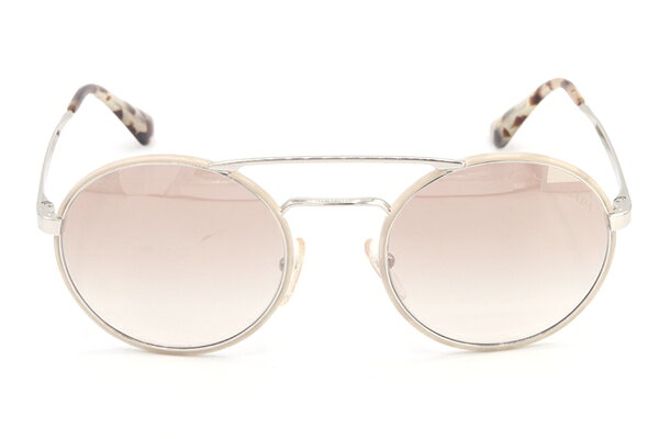 プラダ サングラス SPR51S シルバー シルバーグレー クリアブラウン 54□22 135 中古 アイウェア メガネ 眼鏡 ラウンド レディース PRADA