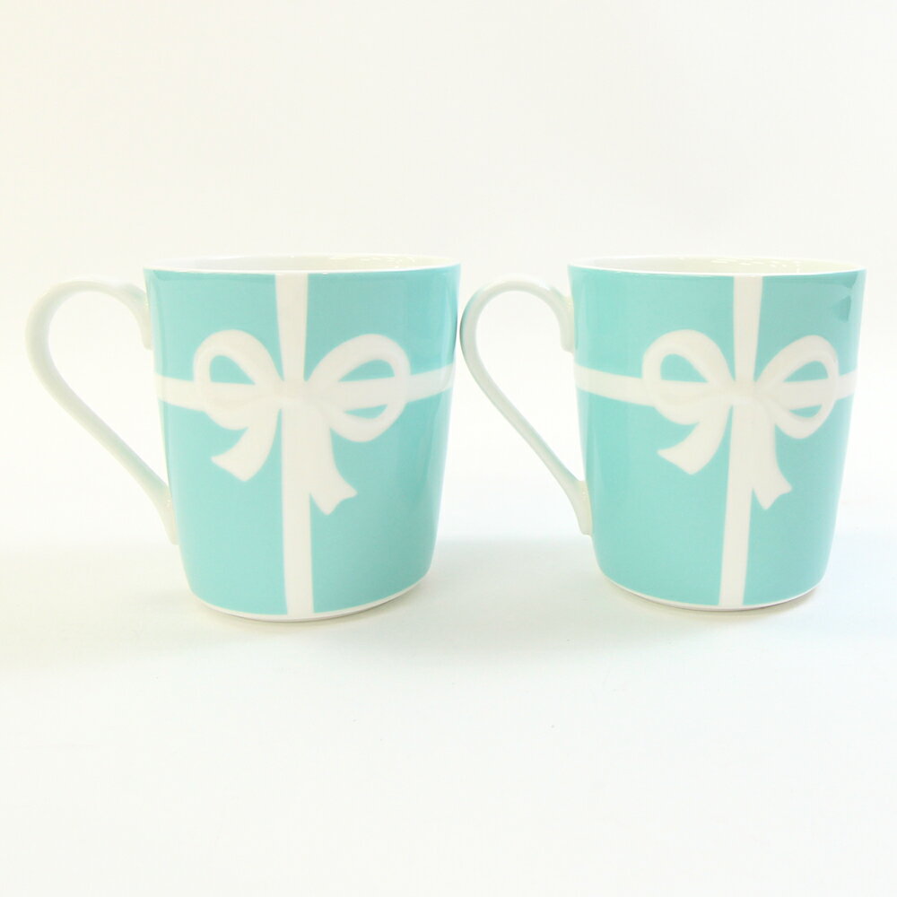 ティファニー マグカップ ブルーボックス ティファニーブルー ホワイト ペア 2個セット中古 ブルーリボン 洋食器 陶器 TIFFANY＆COのサムネイル