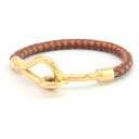 エルメス ブレスレット ジャンボブレス オレンジ ブラウン ゴールド金具 レザー 中古 アクセサリー 腕輪 バングル 編み込み レディース HERMES