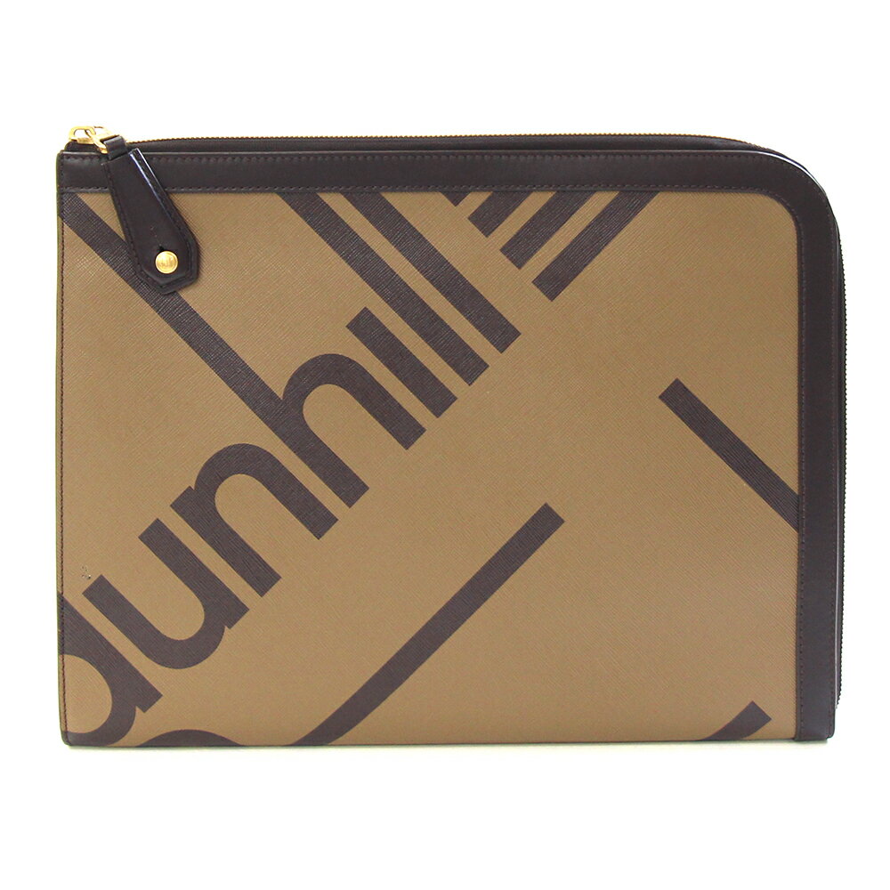 ダンヒル クラッチバッグ ラージ ジップフォリオ DU19R3865SC231 キャメル ダークブラウン PVC レザー 中古 ドキュメントケース ロゴ 書類ケース メンズ 男性 dunhill