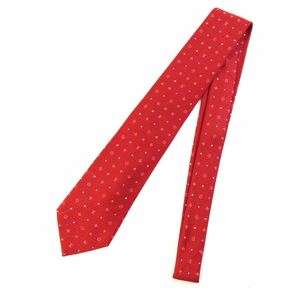 ルイヴィトン ネクタイ M76602 レッド シルク100％ 中古 スーツ ビジネス フォーマル ロゴ ドット メンズ 男性 LOUIS VUITTON