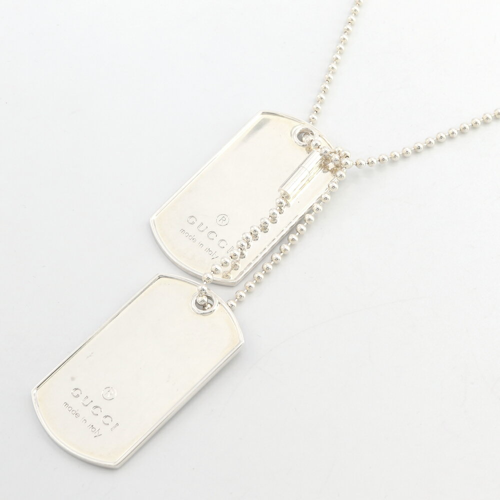 グッチ ネックレス ドッグタグ IDタグペンダント 010492 SV スターリングシルバー925 中古 アクセサリー ボールチェーン レディース メンズ GU...