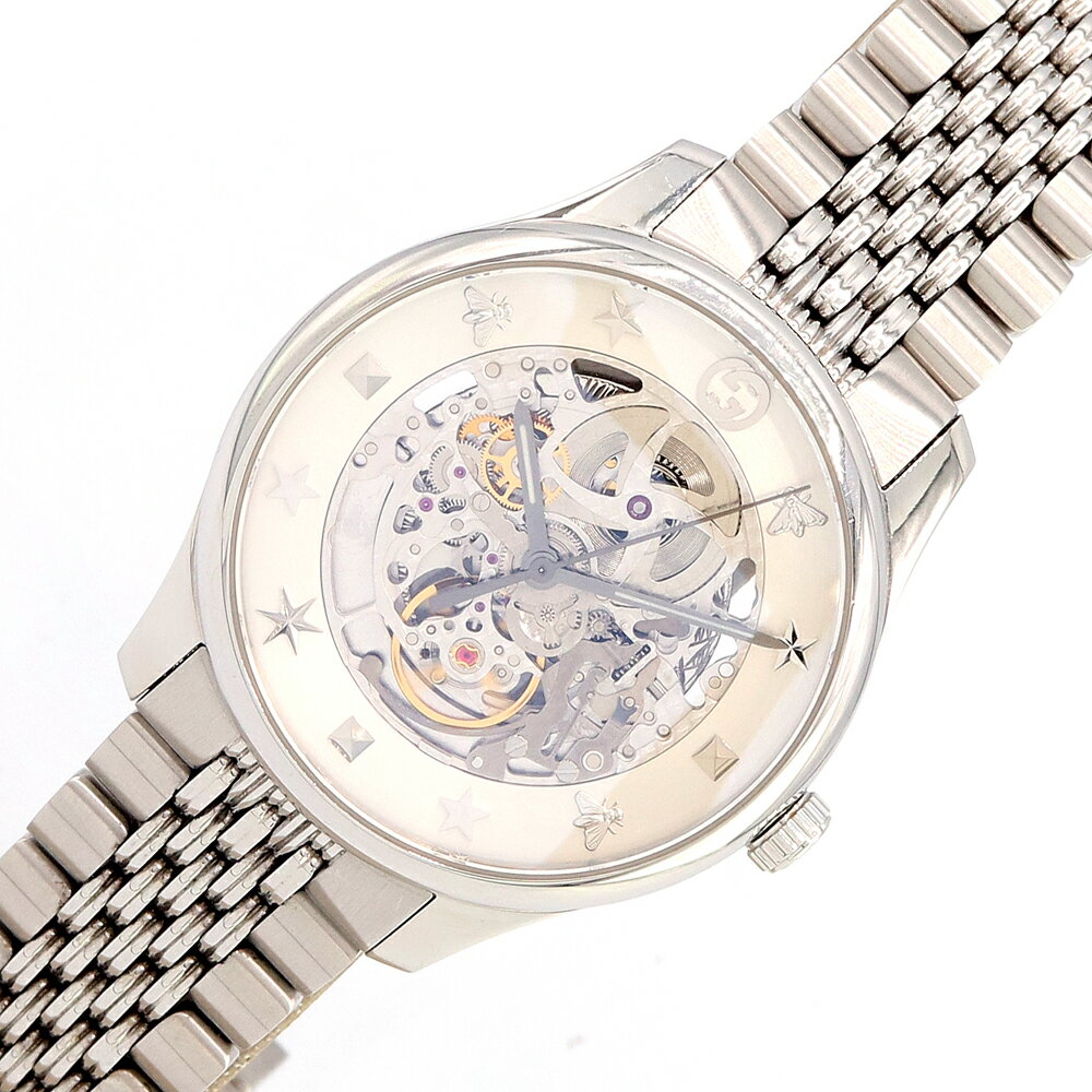 グッチ メンズウォッチ G タイムレス YA126357 シルバーダイヤル ステンレス オートマ 中古 スケルトン 自動巻き 腕時計 男性 紳士 メンズ時計 GUCCI