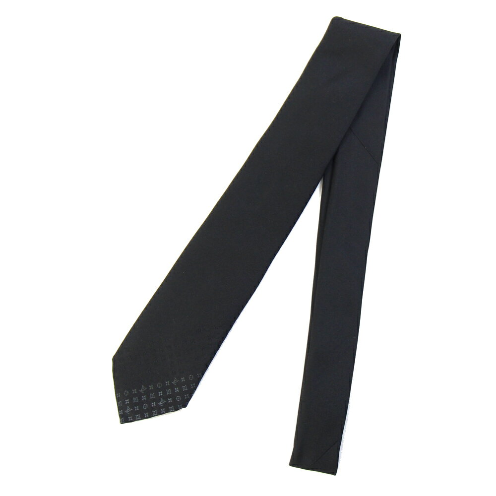 ルイヴィトン ネクタイ モノグラムグラディエント 7CM M78764 ブラック シルク 中古 スーツ ビジネス フォーマル ロゴ メンズ LOUIS VUITTON