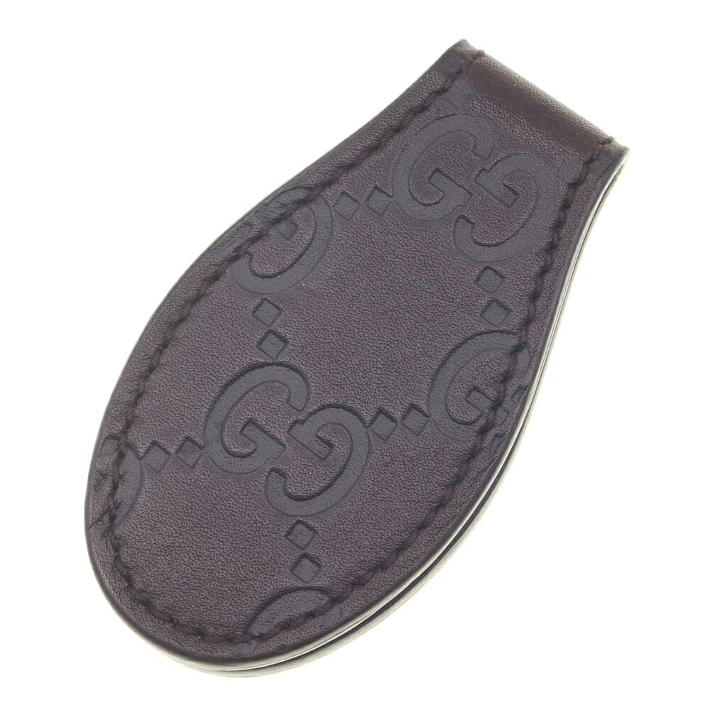 グッチ マネークリップ グッチシマ 199928 ダークブラウン レザー 中古 ビルクリップ 札留め 財布 メンズ GUCCI