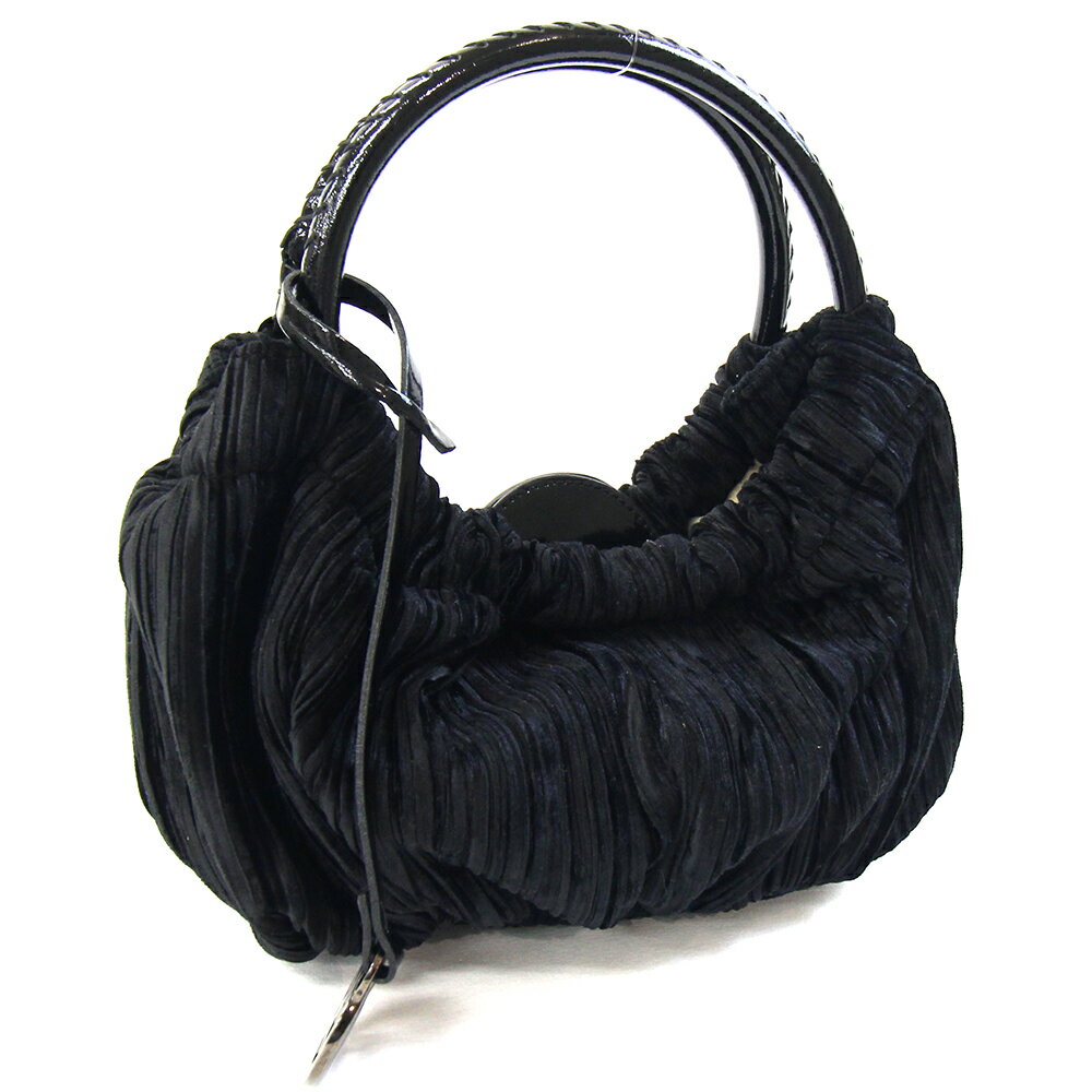 ジョルジオ アルマーニ ハンドバッグ ブラック ベロア エナメルレザー 中古 プリーツ パーティバッグ ミニバッグ レディース GIORGIO ARMANI(4)