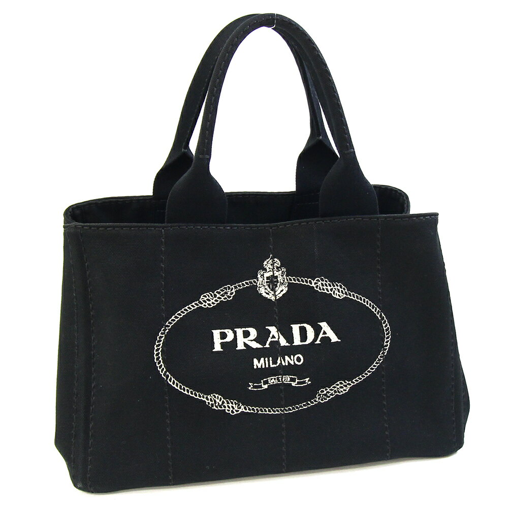 プラダ ハンドバッグ カナパ BN1877 ブラック キャンバス 中古 トートバッグ ロゴ レディース 女性 PRADA