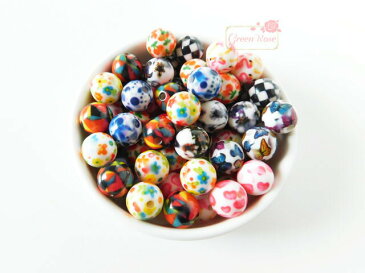 カラフルなプリント丸玉ビーズ10mm 全9色 10個 /プラスチック/ピアス/アクセサリー/パーツ/材料/beads650/651/652/653/654/655/656/657/658