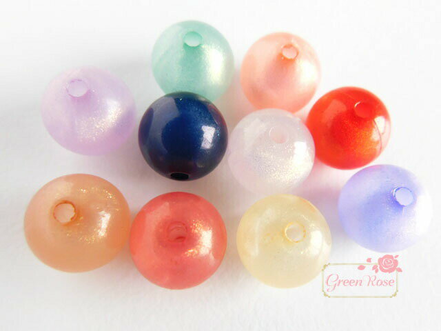 ゴールドラメカラービーズ ラウンド 全10色 10個 ラウンド パールカラー プラチック アクセサリーパーツ beads764 GreenRoseYumi