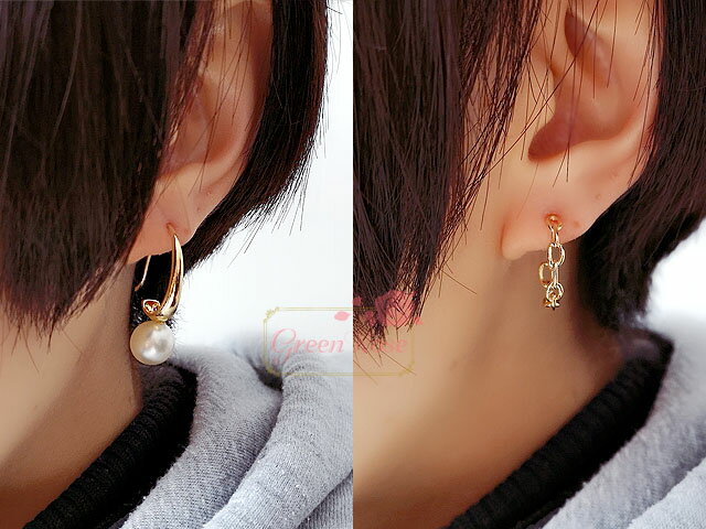 ピアス金具 全2種 2個 芯立て付き 鎖 チェーン アクセサリーパーツ kanagu460 461 GreenRoseYumi