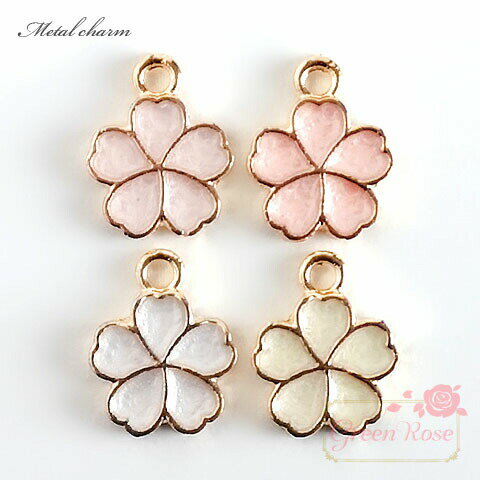 パールカラー桜チャーム 小サイズ 全4色 10個 春 さくら サクラ 花 フラワー アクセサリーパーツ J6-3878 GreenRoseYumiのサムネイル