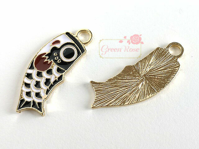 こいのぼり 全2色 2個 魚 鯉 エポ メタル 和風 アクセサリーパーツ J6-4017-1 GreenRoseYumi