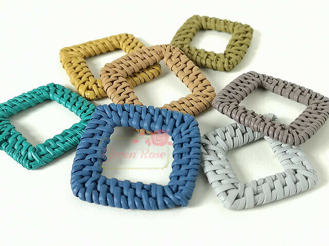 カラーラタンパーツ スクエア 全7色 2個 ナチュラル系 籐 アクセサリーパーツ YM1-1161 GreenRoseYumi