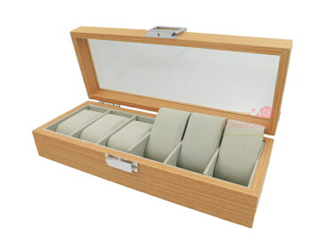 蓋つき 腕時計ケース 1個 木製 ディスプレイ 展示 収納 仕切り6個タイプ Tool-117 【宅配便】