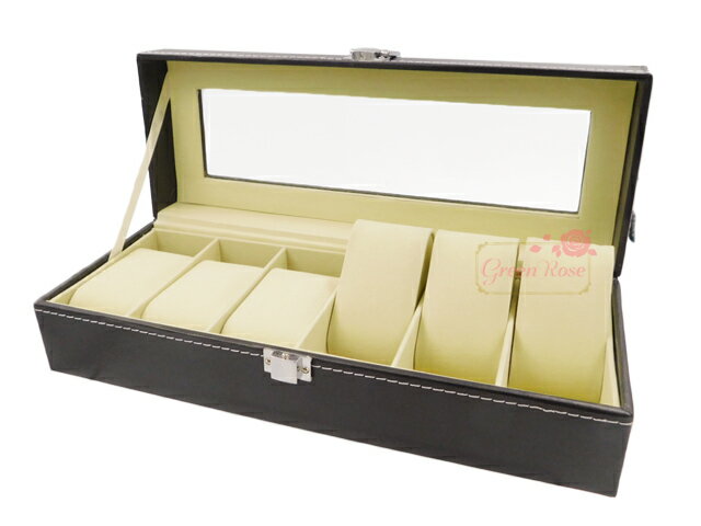 蓋つき 腕時計ケース 1個 合皮 フェイクレザー ディスプレイ 展示 収納 仕切り6個タイプ Tool-126 【宅配便】 GreenRoseYumi