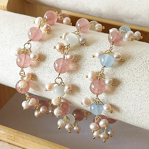 カニカン アジャスター付き ブレスレット 天然石 ストロベリークォーツ 母の日 誕生日 プレゼント 1本 nsw-357 GreenRoseYumi