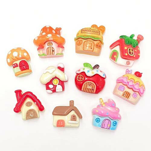 デコパーツ ハウス 家 おうち お菓子 スイーツ フルーツ きのこ キノコ キッズ 貼り付け ミックス 10種2個ずつ　20個入り ym1-2687 GreenRoseYumi