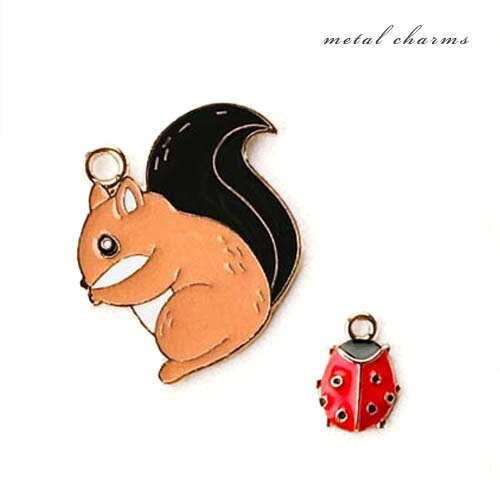金属　チャーム リス りす てんとう虫 カラーチャーム どうぶつ アニマル ゴールド むし 動物 メタルチ..