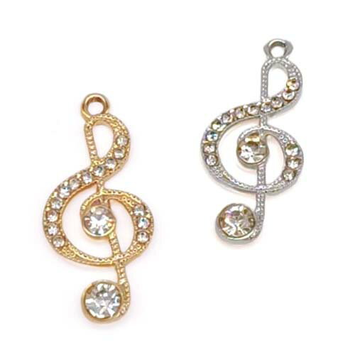 音符 おんぷ チャーム ゴールド シルバー 金属 音楽 吹奏楽 ト音記号 部活 ガラスストーン メタルチャ..
