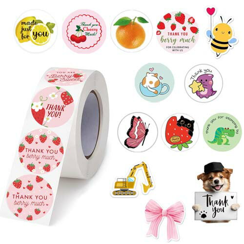 ステッカー ロール シール フルーツ 果物 いちご レモン さくらんぼ ハート ミツバチ ハチ リボン 犬 ..