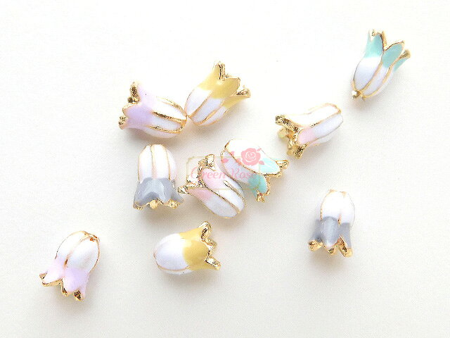 メタルビーズ フラワー 全5色 4個 花 すずらん チューリップ ym9-0170 GreenRoseYumi