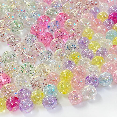 Rakuten - ラメ入り ビーズ キラキラ アクリル ラウンド オーロラ アクセサリーパーツ 1パック beads1187 GreenRoseYumi