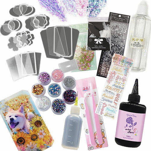 アソート オイルイン アクリル シェイカー キット 流砂 プレート 推し レジン フレーム ラメ ハート サクラ ラウンド 肉球 レクタングル assort364 GreenRoseYumi