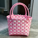 かごバッグ ピンク 1個 キッズ リメイク ハンドバッグ プラスチック織 女の子 アレンジ 収納 バスケット 手作り 数量限定 bag55 GreenRoseY...