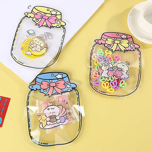 ジッパー付き チャック付き 袋 ボトル型 ビン風 17×13cm 5枚 クリア 透明 ゆめかわ キッズ ギフトバッグ bag61 GreenRoseYumi