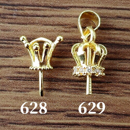 真鍮製 ヒートン 王冠 クラウン 全2種 差し込み gp-628 629 GreenRoseYumi