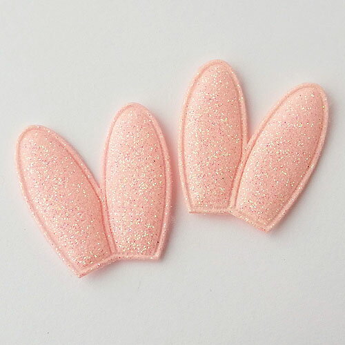 うさ耳 モチーフ ウサミミ ピンク ラメ 10個　貼り付け 縫い付け どうぶつ motif658 GreenRoseYumi