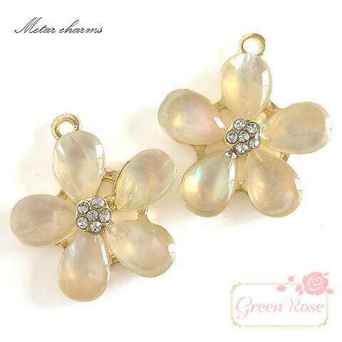 5弁花 チャーム 1個 フラワー シェル j6-4628 GreenRoseYumi
