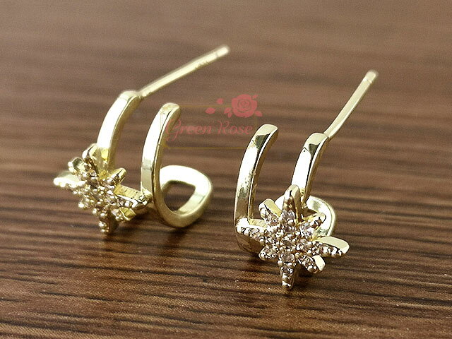 完成品アクセサリー 両耳用ピアス ブライトスター ゴールド 1ペア pp-251 GreenRoseYumi