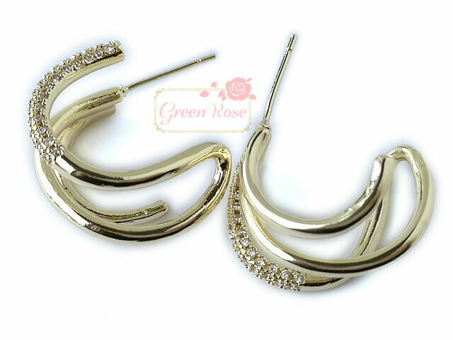 完成品アクセサリー 両耳用ピアス 3ラインC型 ゴールド 1ペア pp-252 GreenRoseYumi