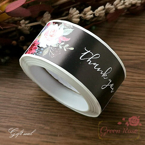 ギフトステッカー シール Thank you 横長タイプ ブラック 1巻約120枚 seal42【宅配便】 GreenRoseYumiのサムネイル