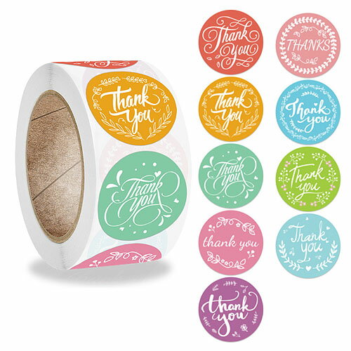 ギフトステッカー ロール シール THANK YOU パステル 9種 1巻約500枚 seal68 GreenRoseYumi