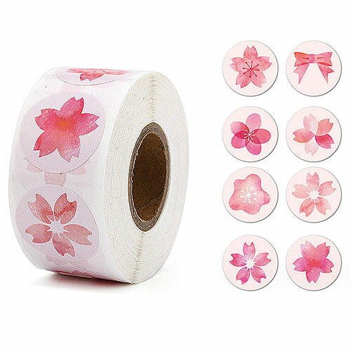 さくら 桜 花 フラワー リボン ギフト ステッカー ロール シール 約25mm 1巻約500枚 seal-140 GreenRoseYumi